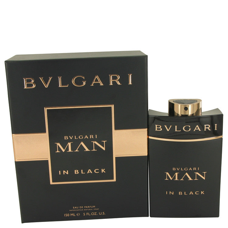 Bvlgari Man In Black Eau De Parfum spray bottle with black and gold packaging, luxury men's fragrance by Bvlgari