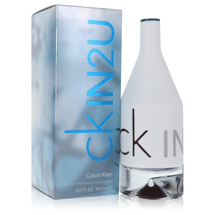 Calvin Klein CK In 2U Eau De Toilette Spray bottle with sleek design, visible cap, and branding on the label.