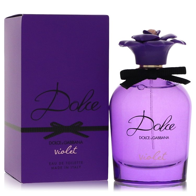 Dolce Violet Eau De Toilette spray by Dolce & Gabbana, featuring a sleek purple perfume bottle with silver accents.