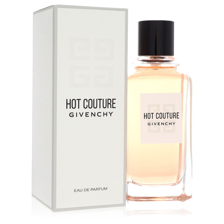 Givenchy Hot Couture Eau De Parfum Spray bottle with sleek black packaging and elegant gold accents.