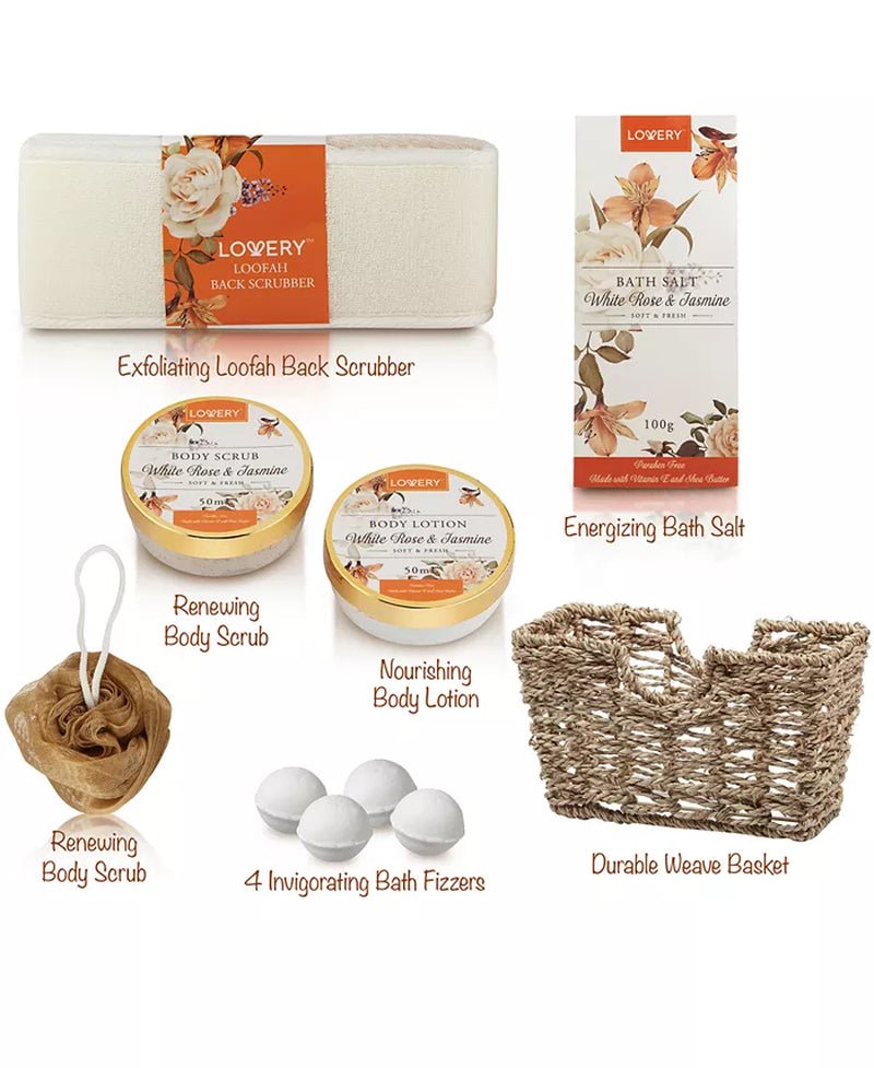 Lovery - White Rose and Jasmine Bath and Body Home Spa Set - OPULENTIA