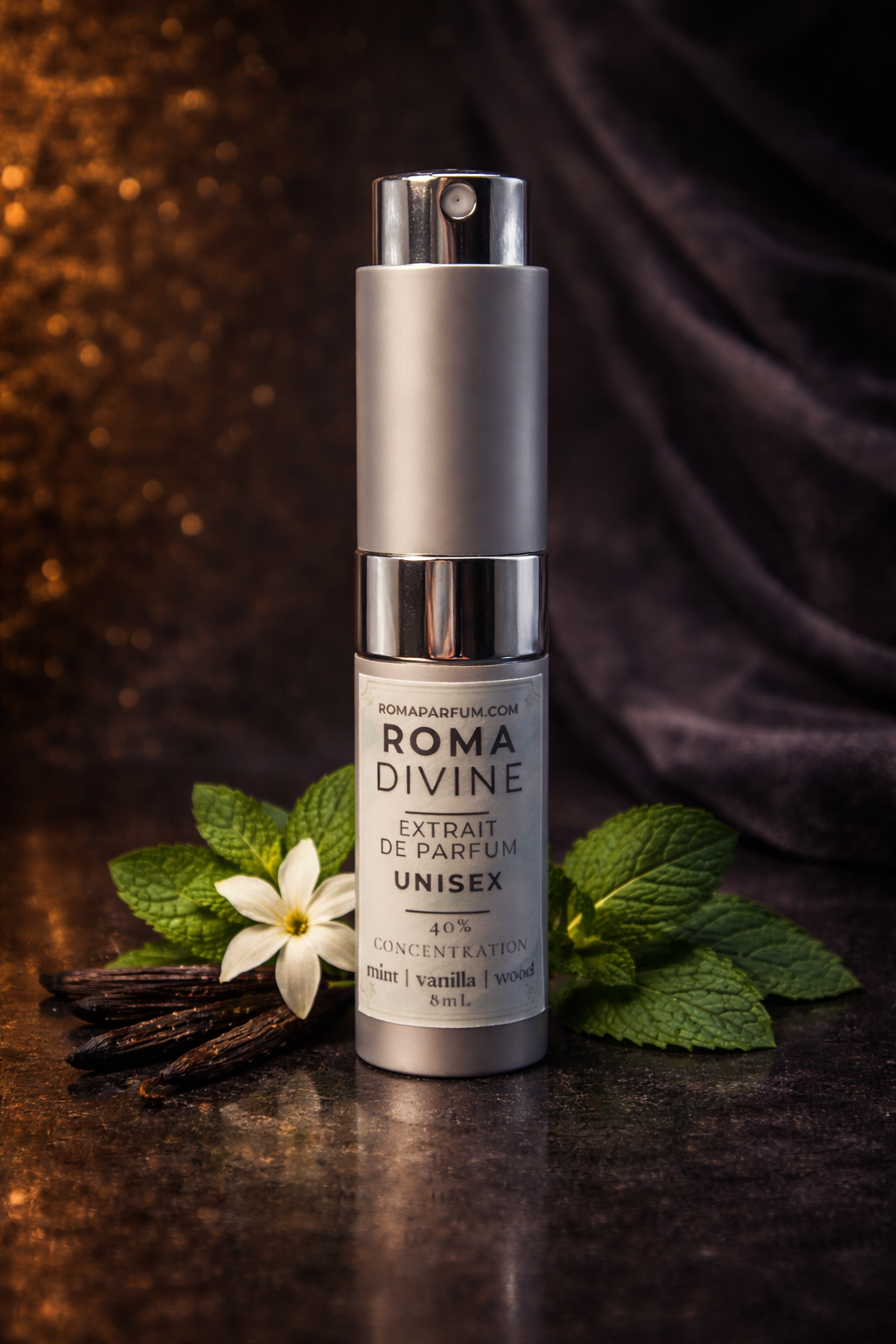 Roma Divine Extrait Mint l Vanilla | Wood Unisex Luxury Fragrance Roma Parfum — Luxury Extrait de Parfum | Lasting Fragrance for Women & Men