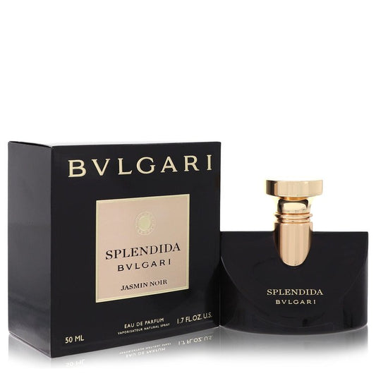 Bvlgari Splendida Jasmin Noir Eau De Parfum Spray bottle with elegant black and gold design, showcasing the luxurious fragrance.