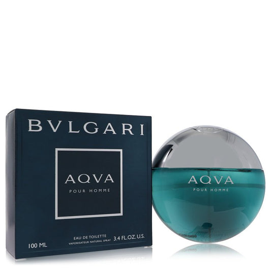 Bvlgari Aqua Pour Homme Eau De Toilette spray bottle with sleek design and cap, featuring a modern, minimalist look.