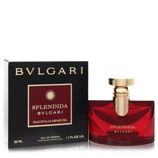 Bvlgari Splendida Magnolia Sensuel Eau De Parfum Spray bottle with elegant packaging and floral design, showcasing the luxurious fragrance.
