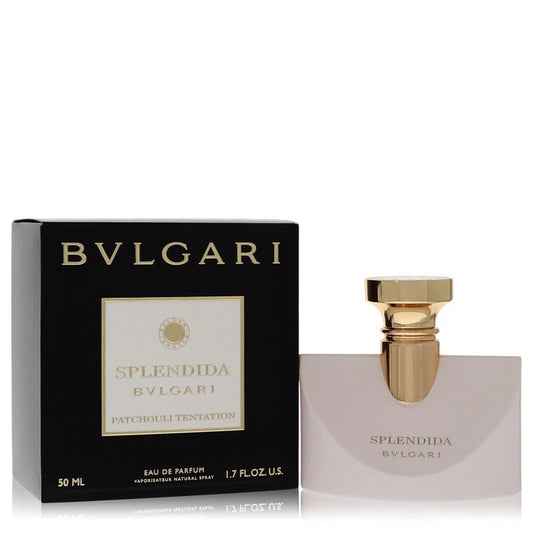 Bvlgari Splendida Patchouli Tentation Eau De Parfum Spray bottle with elegant design and gold accents.