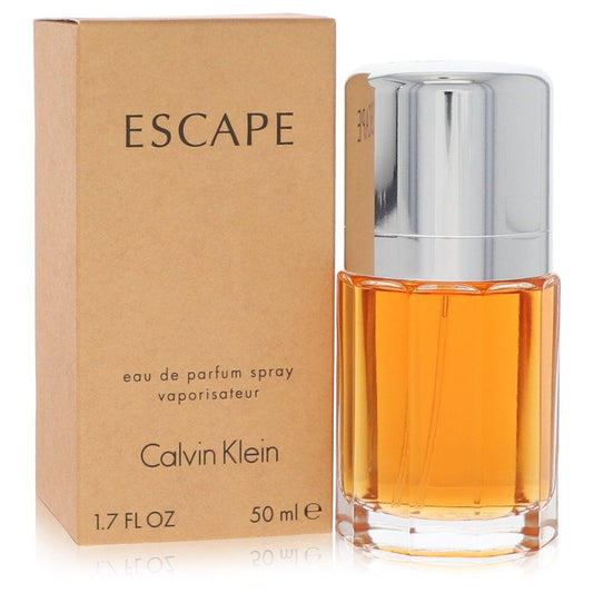 Calvin Klein Escape Eau De Parfum Spray bottle with sleek design and minimalist label, displayed against a neutral background.