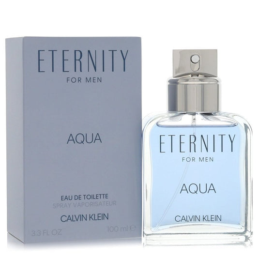 Calvin Klein Eternity Aqua Eau De Toilette spray with sleek bottle design, showcasing the fragrance for men.