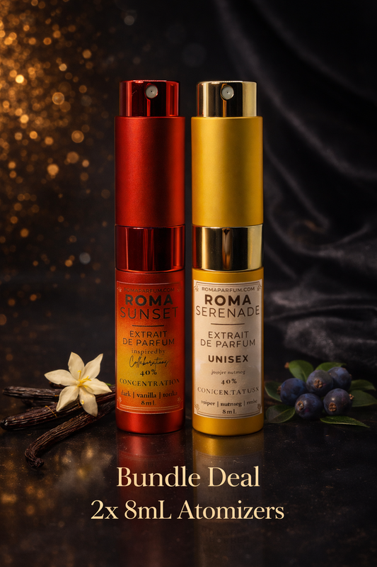 Roma Serenade + Roma Sunset Bundle — Extrait de Parfum 8mL Duo 40% Concentration Roma Parfum — Luxury Extrait de Parfum | Lasting Fragrance for Women & Men