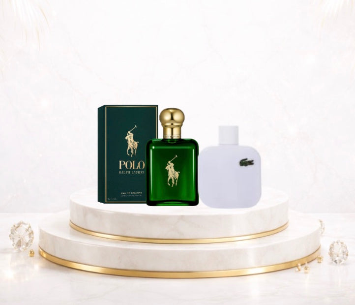 Ralph Lauren Polo Green 4oz + Lacoste L.12.12 Blanc 3.4oz - OPULENTIA 