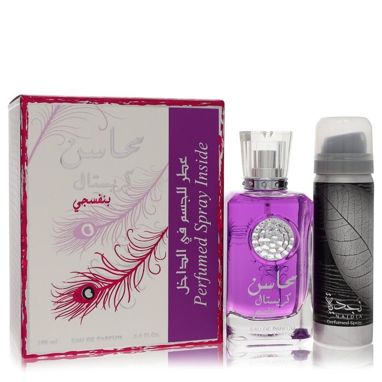 Lattafa Mahasin Crystal Violet Eau De Parfum Spray with 1.7 oz Deodorant Spray By Lattafa Lattafa