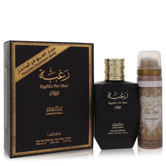 Lattafa Raghba Man Eau De Parfum Spray plus 1.7 oz Deodorant Spray By Lattafa - OPULENTIA 