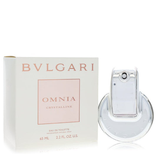 Bvlgari Omnia Crystalline Eau De Toilette spray bottle with clear, elegant design and silver accents.