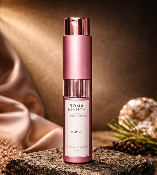 Roma Bianca 8mL Travel Perfume Atomizer — Extrait de Parfum 40% Concentration Long Lasting Roma Parfum — Luxury Extrait de Parfum | Lasting Fragrance for Women & Men