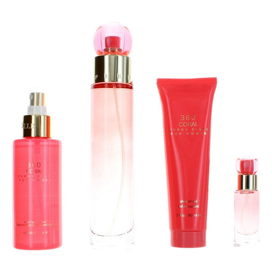 Perry Ellis 360 Coral by Perry Ellis, 4 Piece Gift Set for Women Perry Ellis