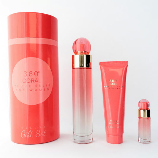 Perry Ellis 360 Coral by Perry Ellis, 3 Piece Gift Set for Women Perry Ellis